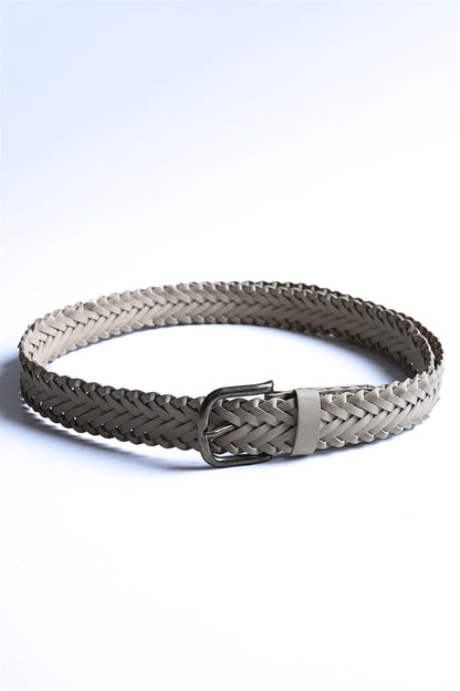 Men's Beige Faux Leather Knitted Belt