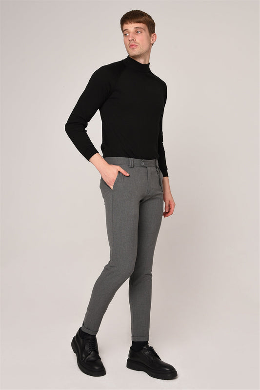 Men's Grey Slim Fit Accessory Trousers