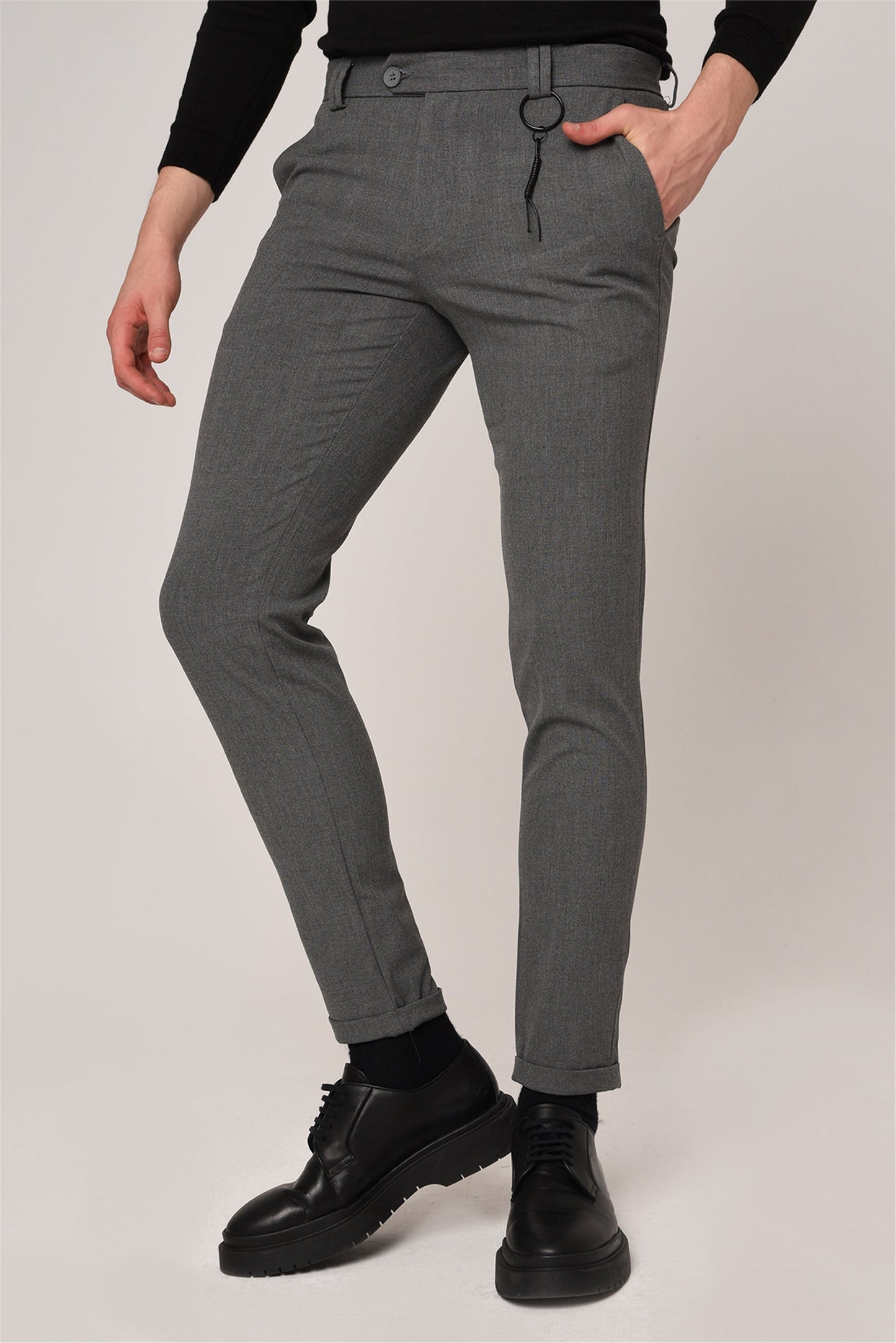 Men's Grey Slim Fit Accessory Trousers