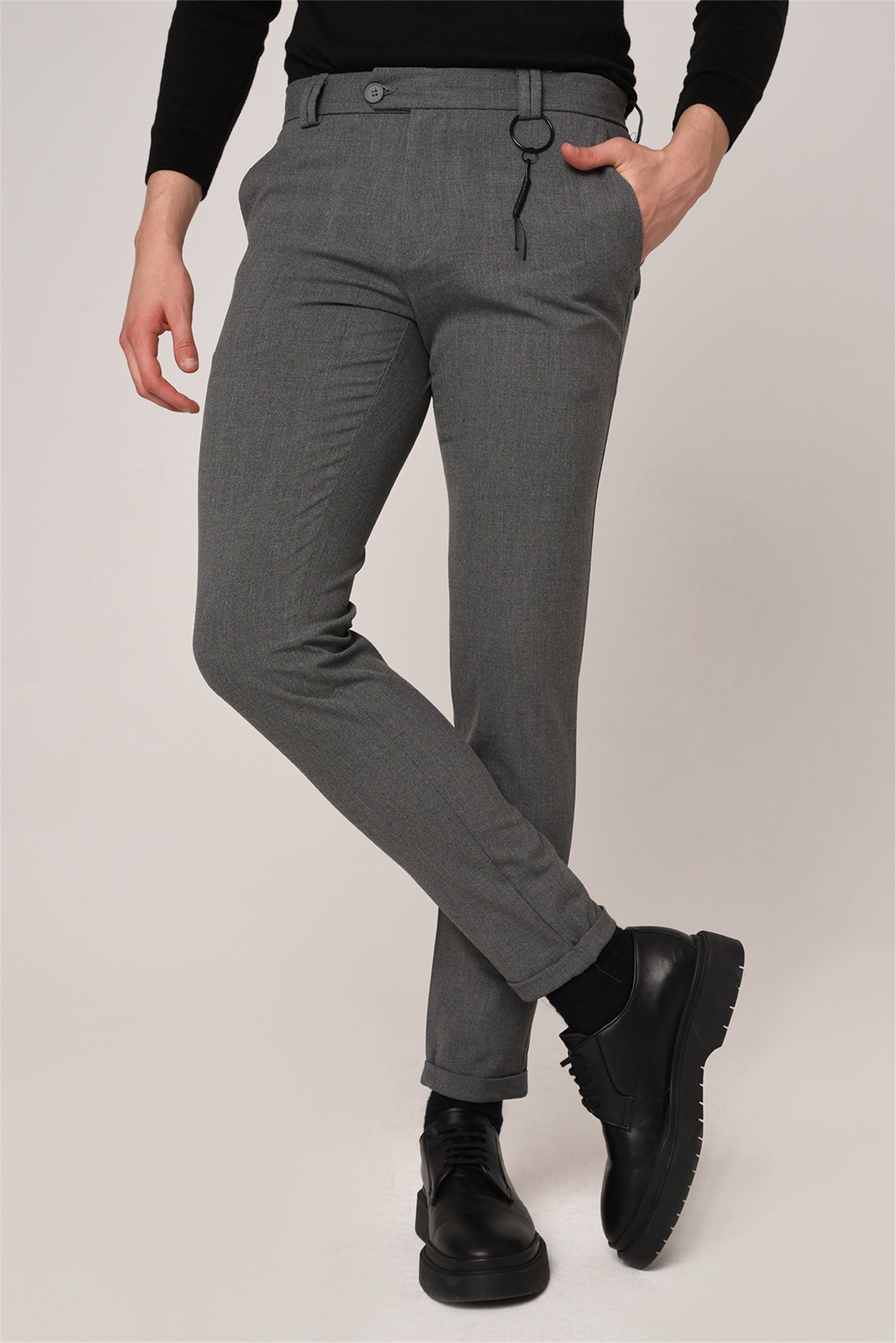 Men's Grey Slim Fit Accessory Trousers