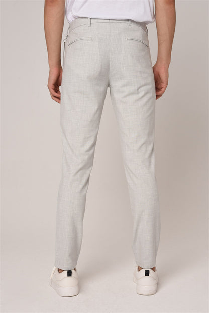 Men's Silver Slim Fit Straight Accessory Fabric Trousers