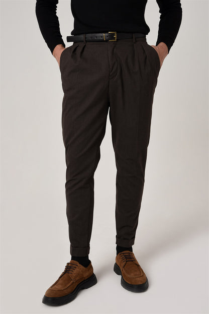 Men's Brown High Waist Belted Trousers