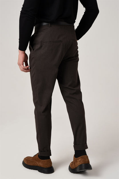 Men's Brown High Waist Belted Trousers