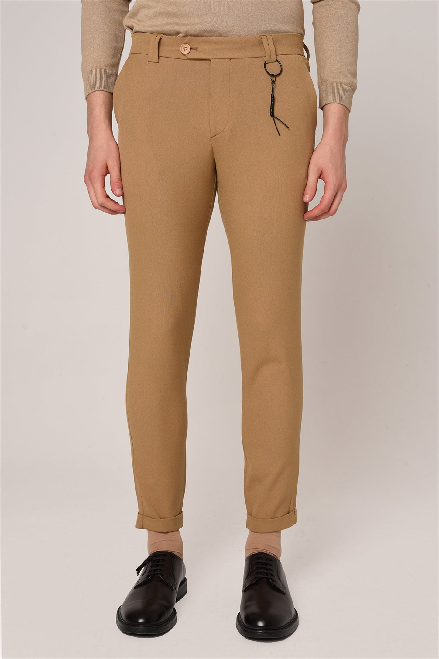 Men's Dark Beige Slim Fit Accessory Trousers