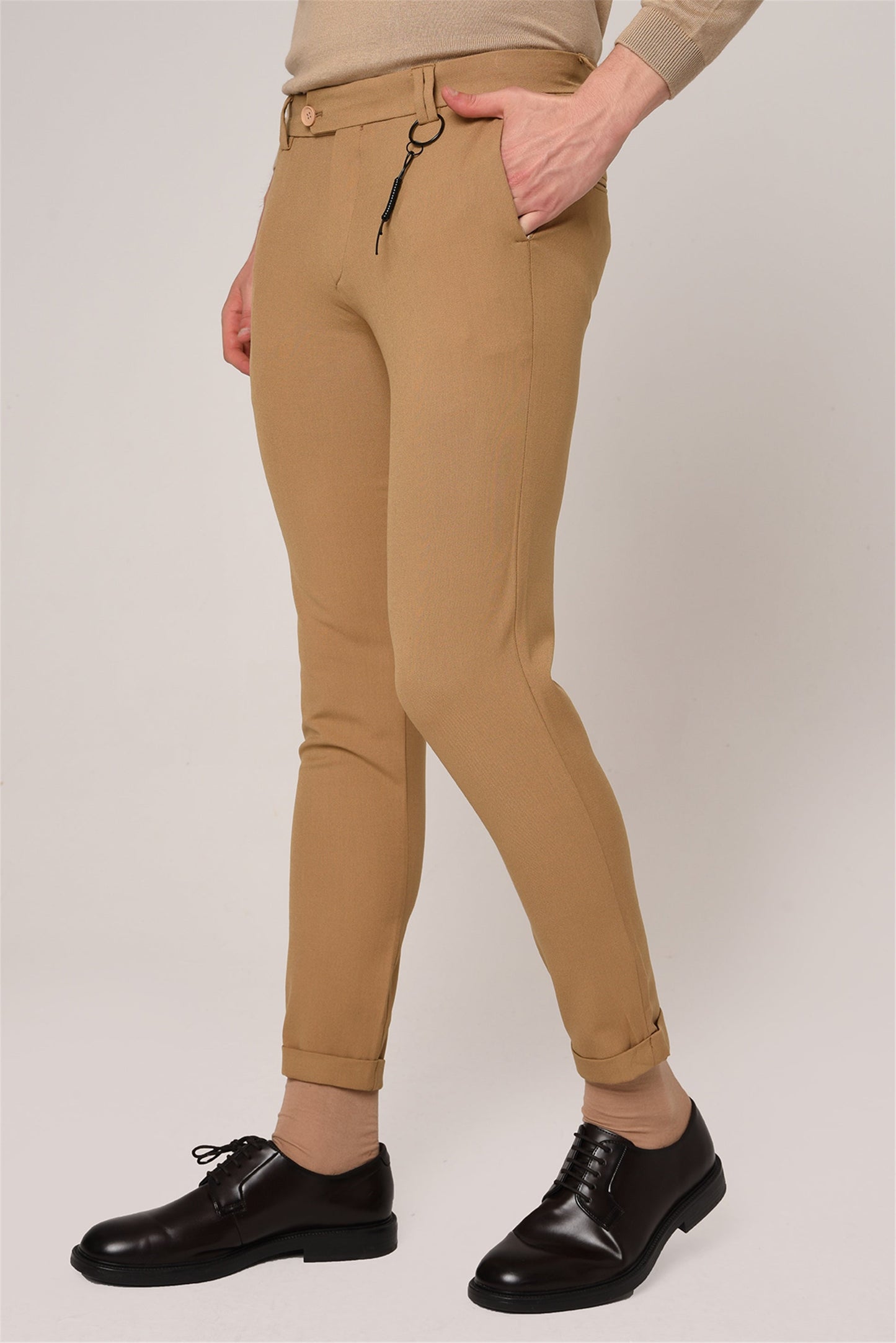 Men's Dark Beige Slim Fit Accessory Trousers