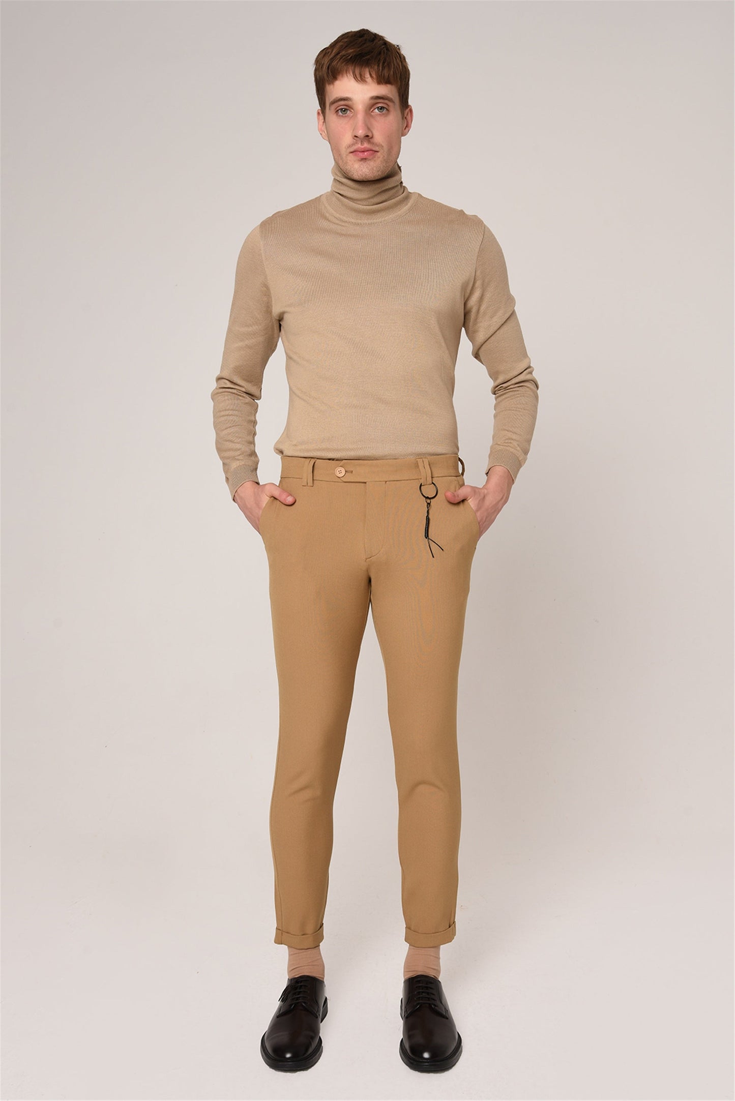 Men's Dark Beige Slim Fit Accessory Trousers