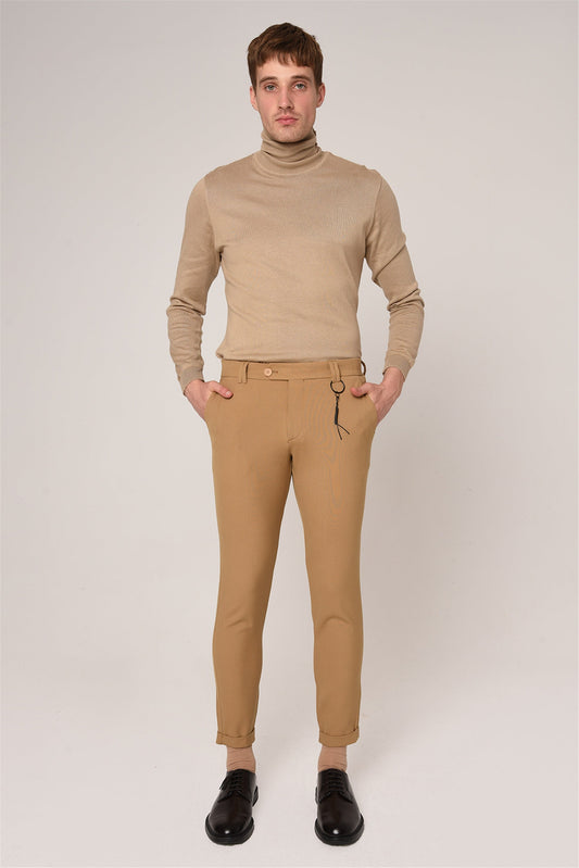 Men's Dark Beige Slim Fit Accessory Trousers