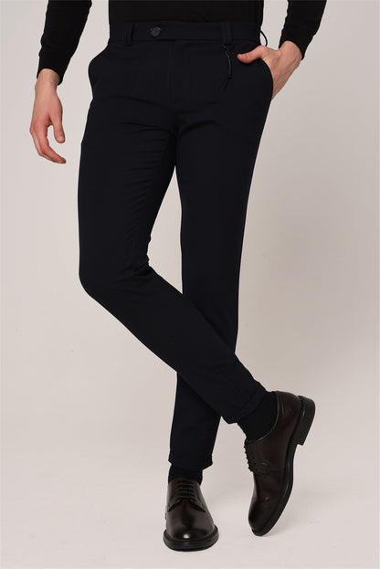 Men's Dark Navy Blue Slim Fit Accessory Trousers