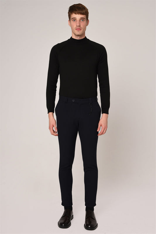 Men's Dark Navy Blue Slim Fit Accessory Trousers