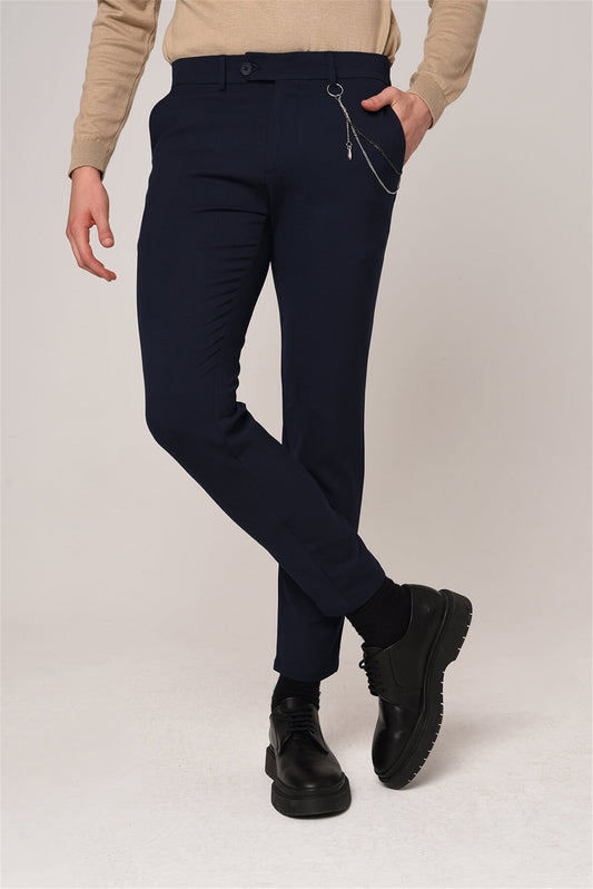 KOALA SYDNEY Men's Navy Blue Accessory Detail Slim Fit Trousers