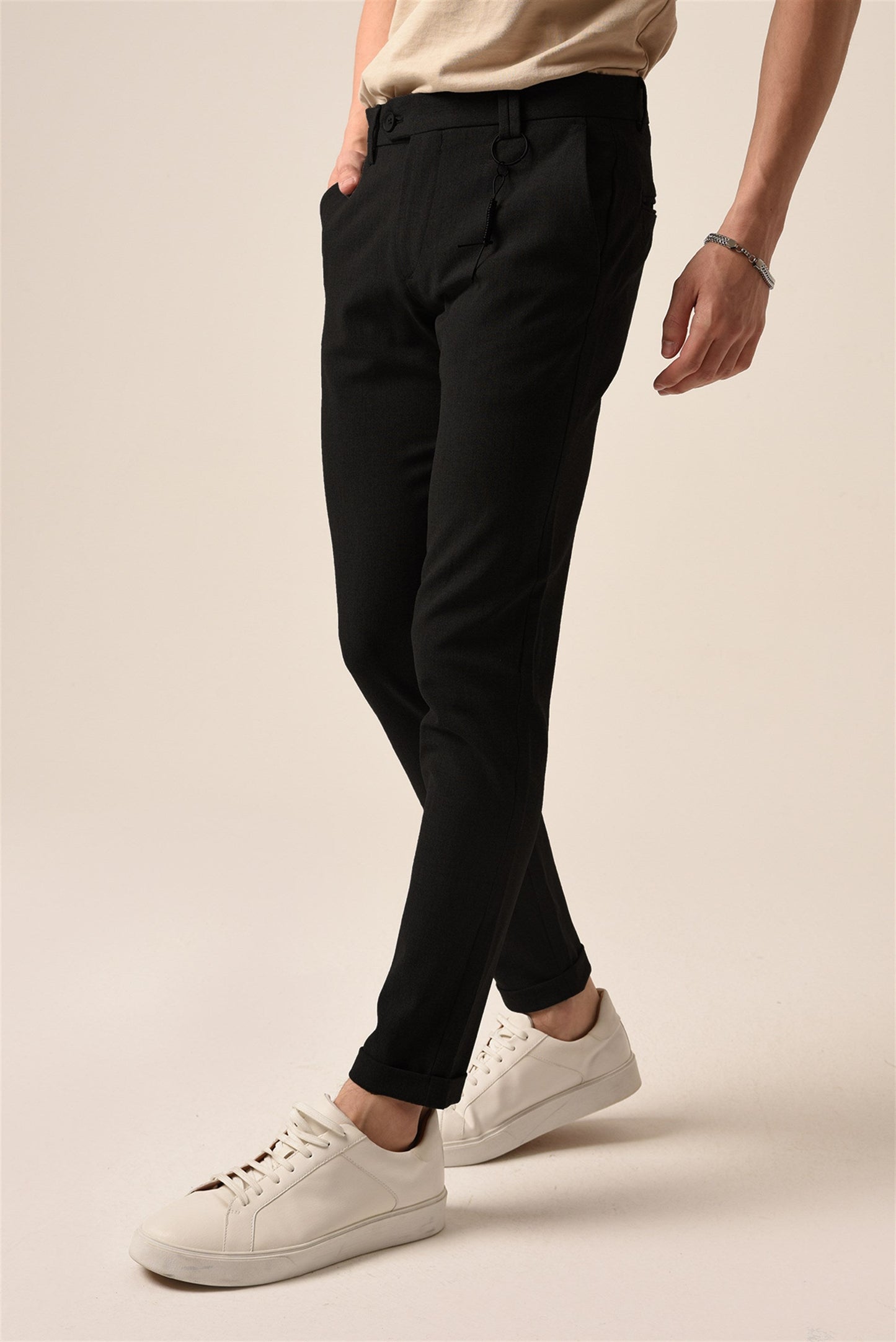 Men's Black Slim Fit Accessory Trousers