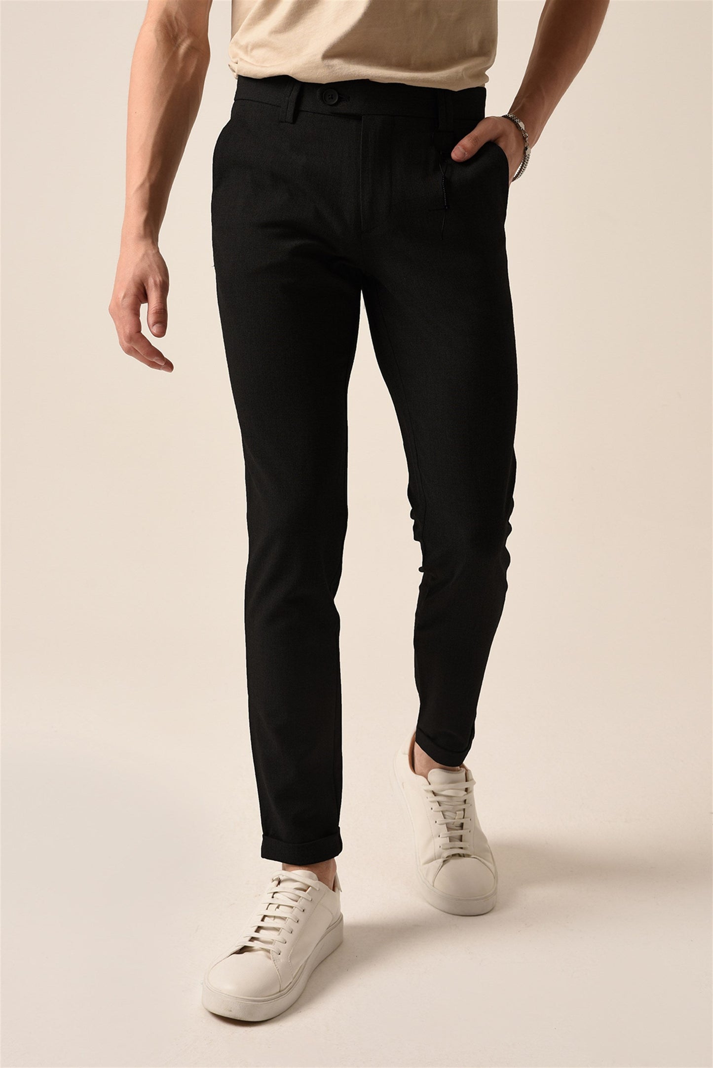 Men's Black Slim Fit Accessory Trousers