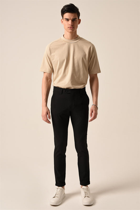 Men's Black Slim Fit Accessory Trousers