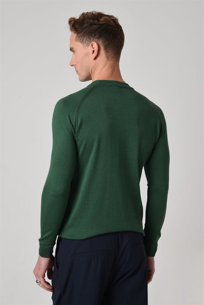 KOALA SYDNEY Men's Green Crew Neck Slim Fit Knitwear Sweater