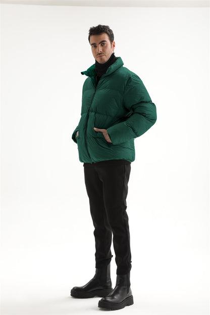 Men's Green Vertical Collar Rubber Inflatable Coat