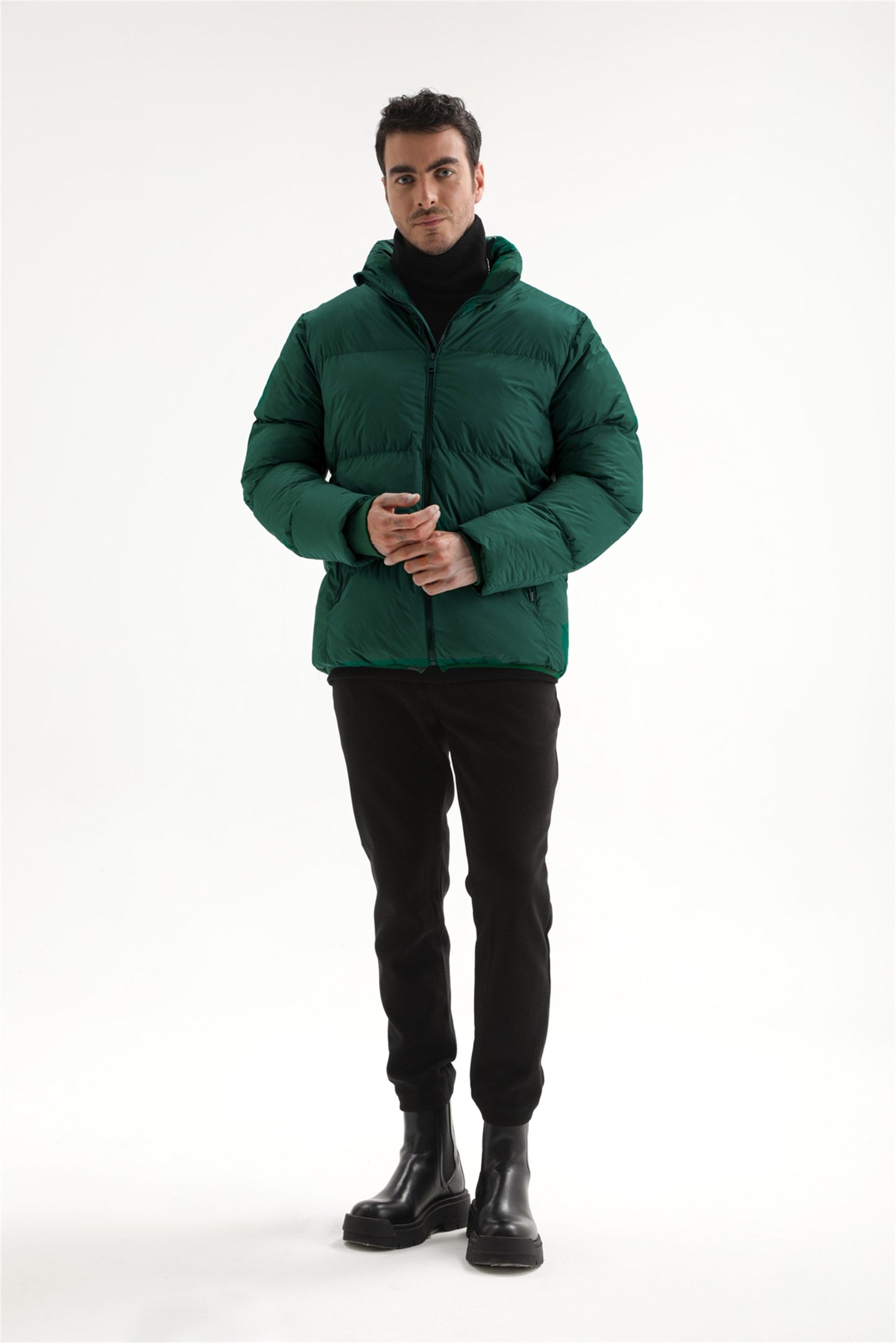 Men's Green Vertical Collar Rubber Inflatable Coat