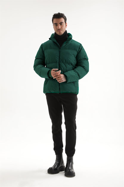 Men's Green Vertical Collar Rubber Inflatable Coat