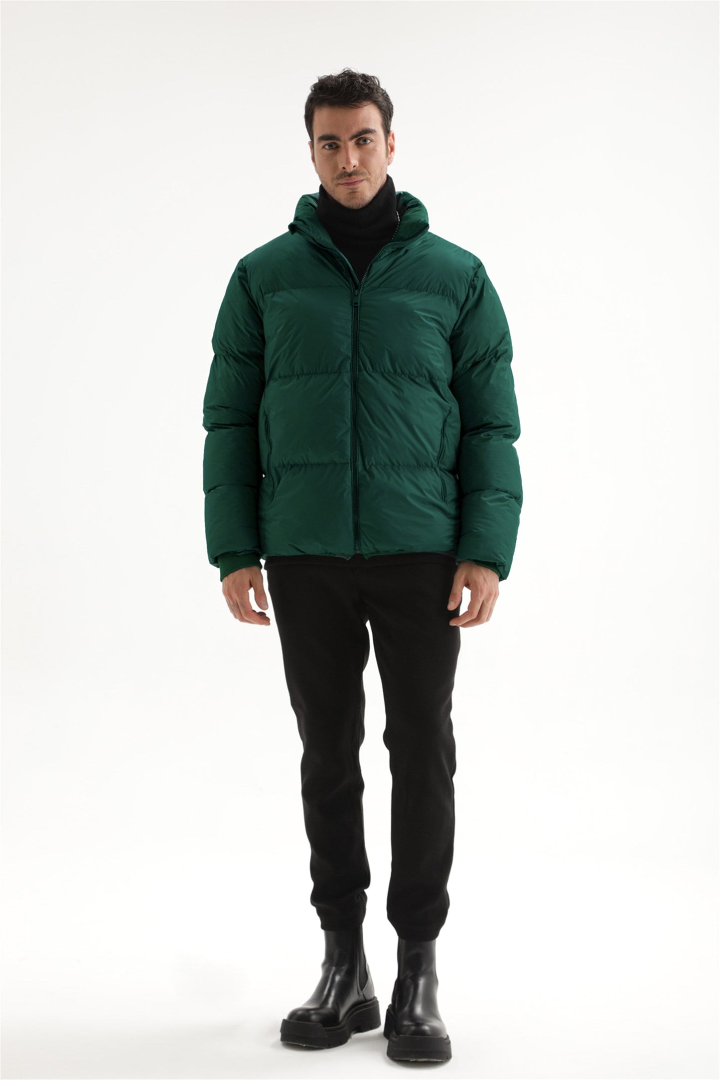 Men's Green Vertical Collar Rubber Inflatable Coat