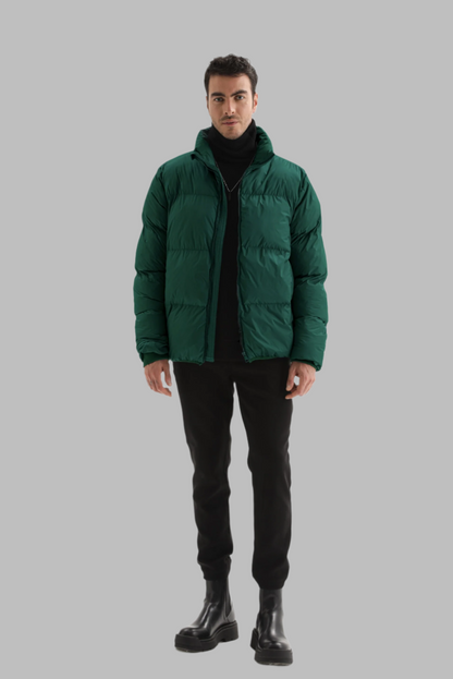 Men's Green Vertical Collar Rubber Inflatable Coat