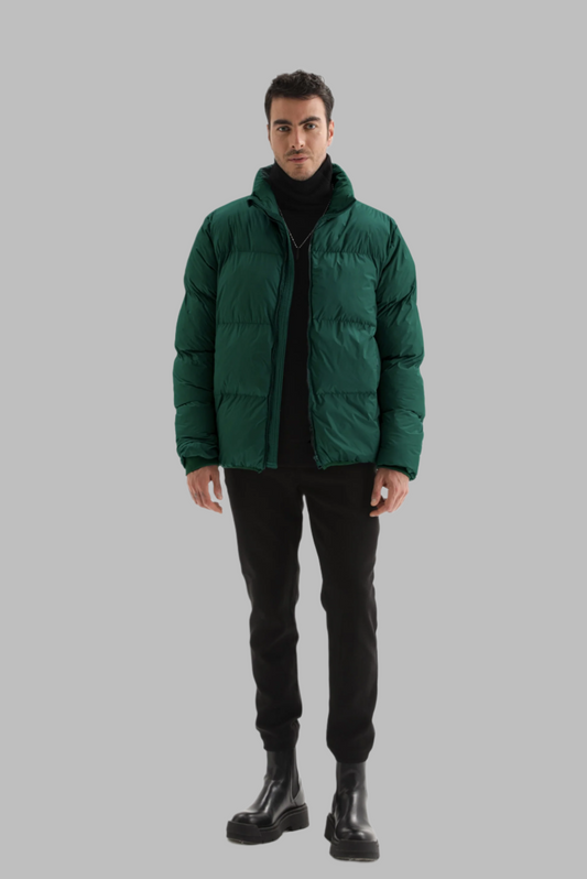 Men's Green Vertical Collar Rubber Inflatable Coat
