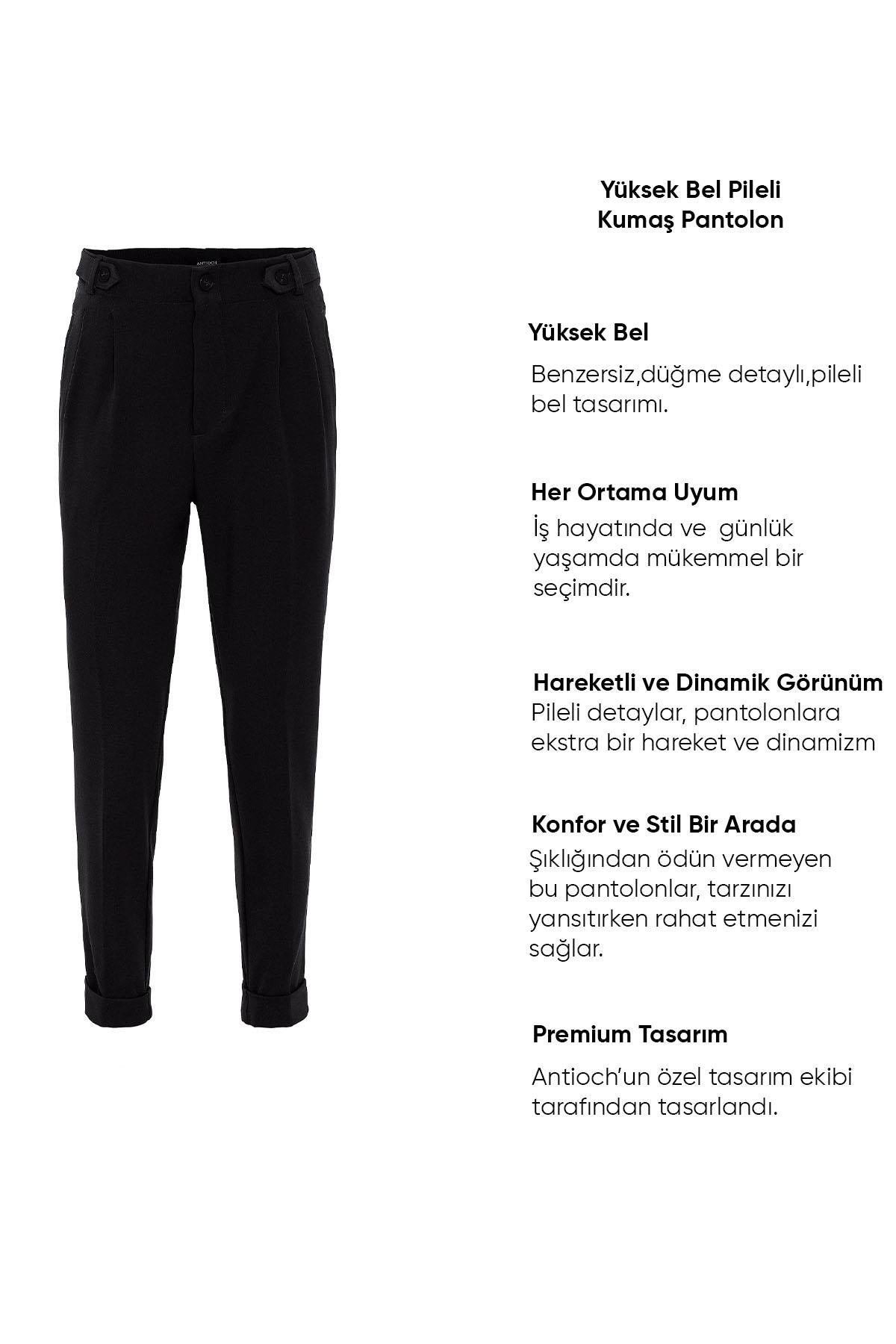 Men's Black High Waist (Boyfriend) Pleated Fabric Trousers