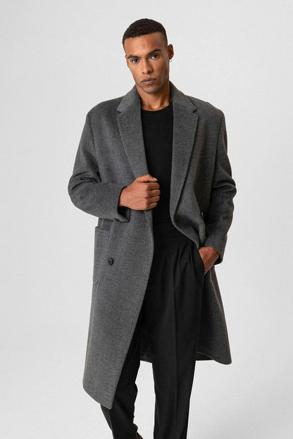 Anthracite Textured Double-Breasted Men's Coat
