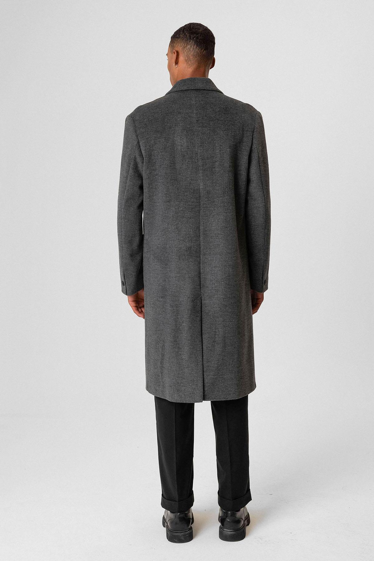 Anthracite Textured Double-Breasted Men's Coat