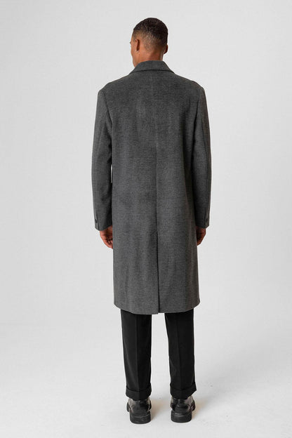 Anthracite Textured Double-Breasted Men's Coat