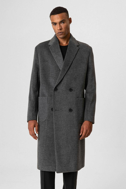 Anthracite Textured Double-Breasted Men's Coat