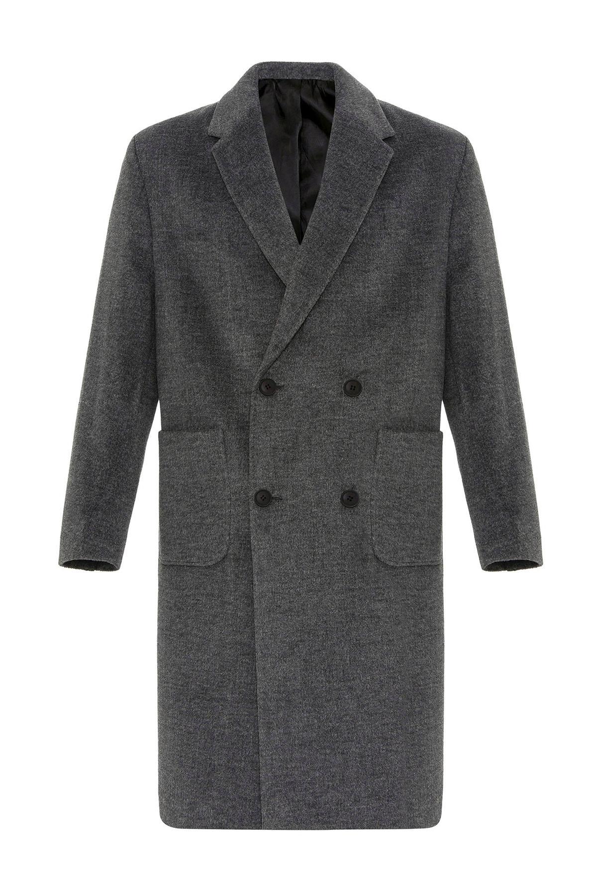 Anthracite Textured Double-Breasted Men's Coat