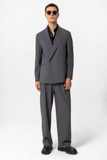 Anthracite Single Button Double-breasted Men's Blazer Jacket