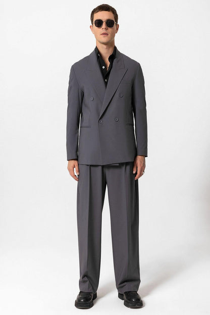 Anthracite Single Button Double-breasted Men's Blazer Jacket