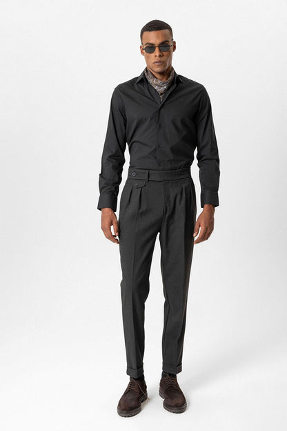 Anthracite High-Waisted Pleated Technical Men's Trousers