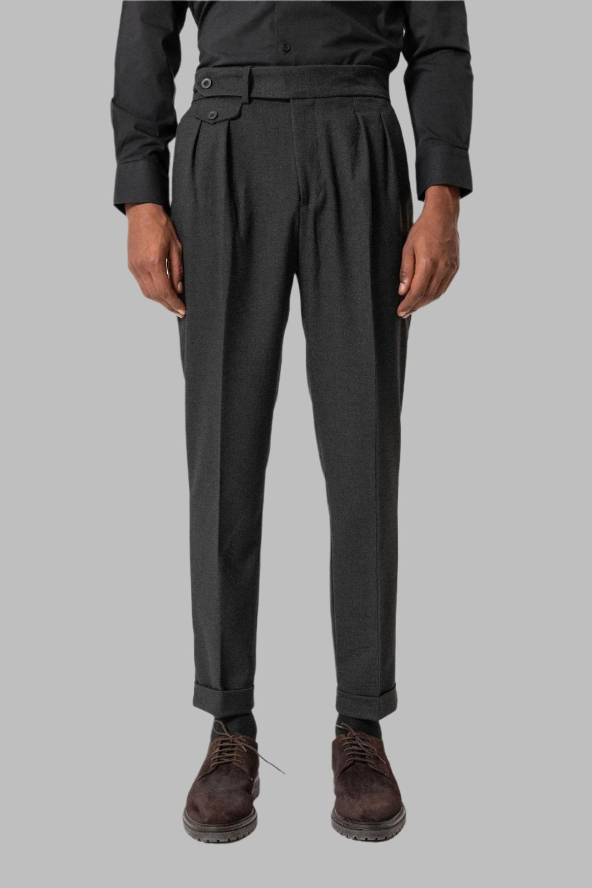 Anthracite High-Waisted Pleated Technical Men's Trousers