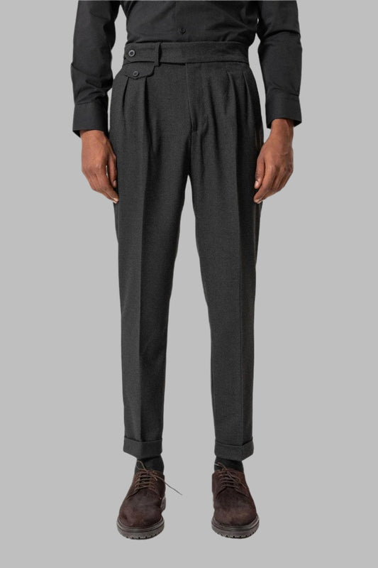 Anthracite High-Waisted Pleated Technical Men's Trousers