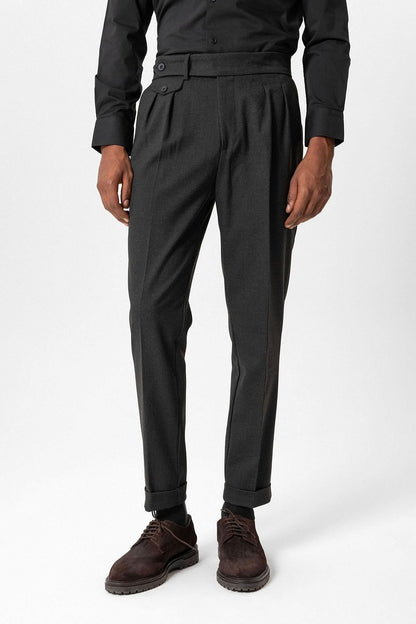 Anthracite High-Waisted Pleated Technical Men's Trousers