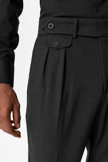 Anthracite High-Waisted Pleated Technical Men's Trousers