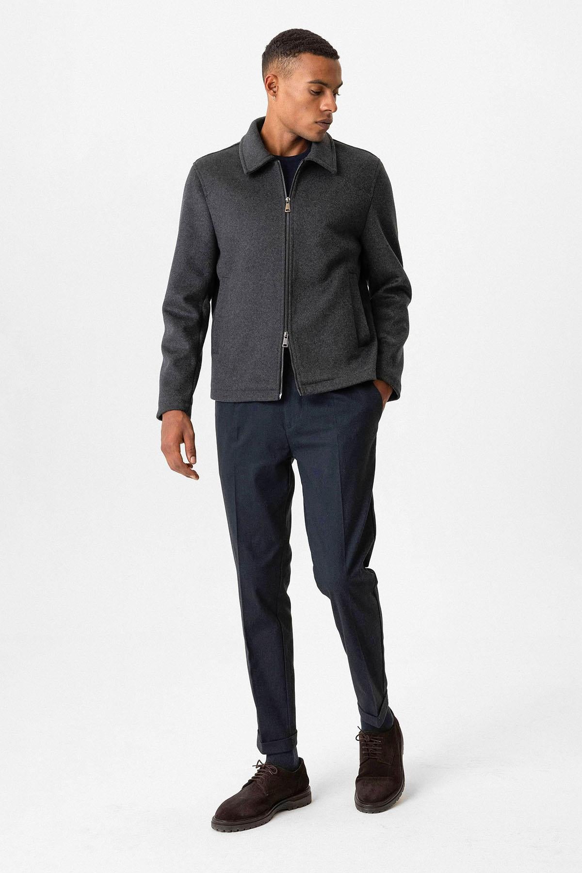 Anthracite Wool-Blend Seasonal Men's Jacket