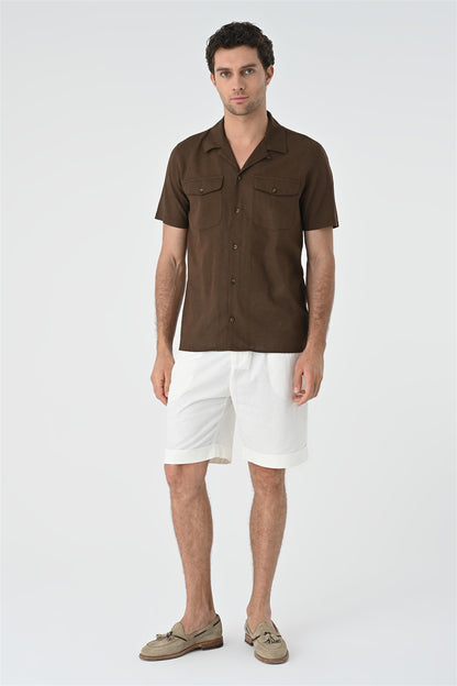 Men's Brown Camp Collar Pocket Detailed Shirt