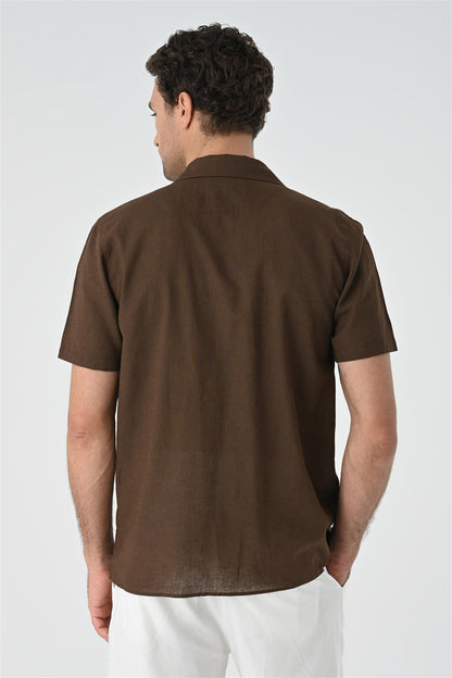Men's Brown Camp Collar Pocket Detailed Shirt