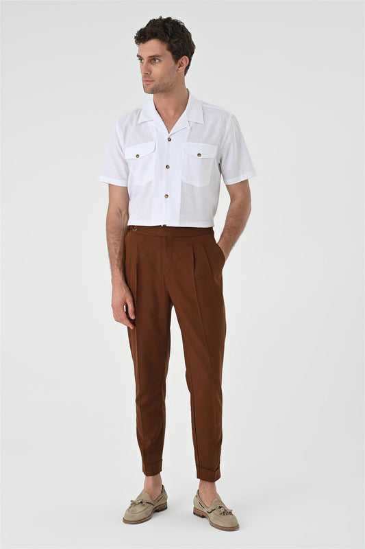 Men's White Camp Collar Pocket Detailed Shirt