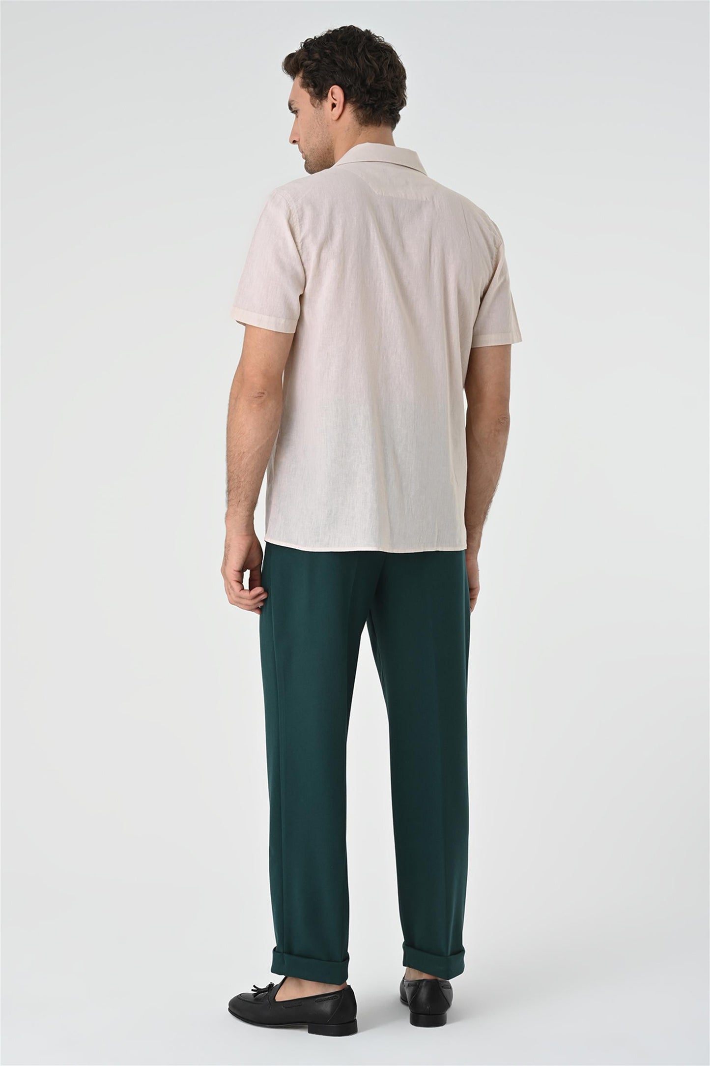 Men's Beige Camp Collar Pocket Detailed Shirt