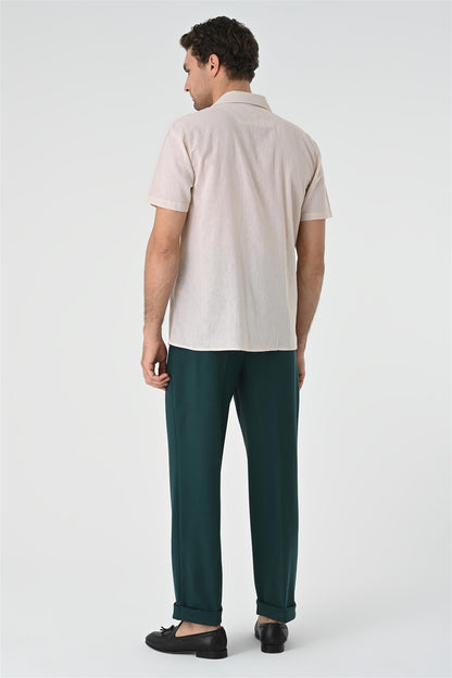 Men's Beige Camp Collar Pocket Detailed Shirt