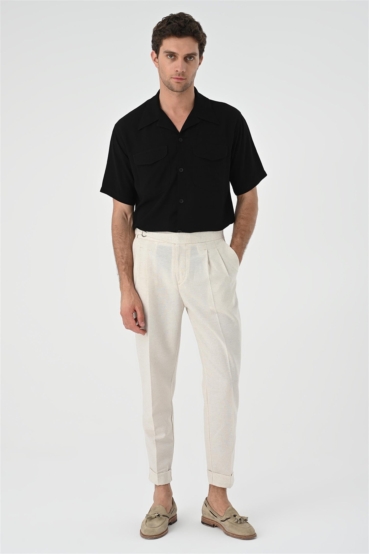 Men's Black Camp Collar Pocket Detailed Shirt