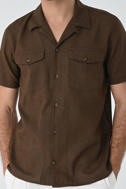 Men's Brown Camp Collar Pocket Detailed Shirt