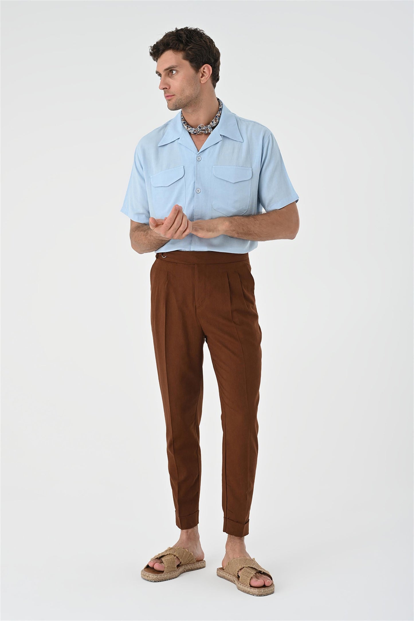 Men's Blue Camp Collar Pocket Detailed Shirt