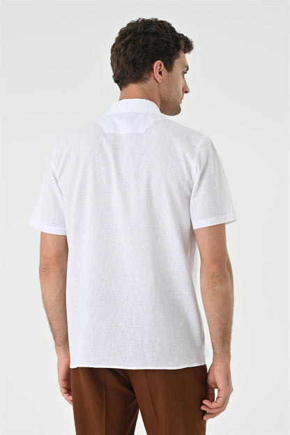 Men's White Camp Collar Pocket Detailed Shirt