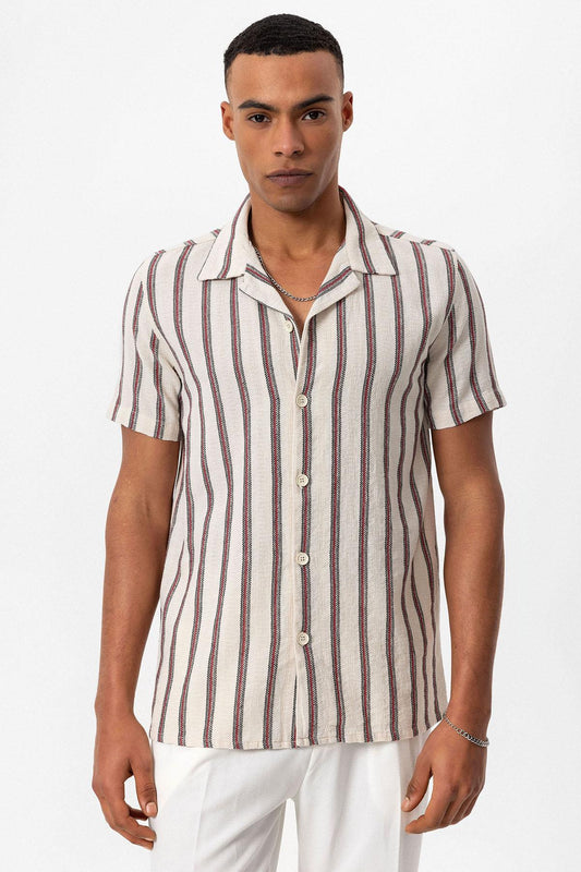 KOALA SYDNEY Men's Burgundy Striped Camp Collar Shirt