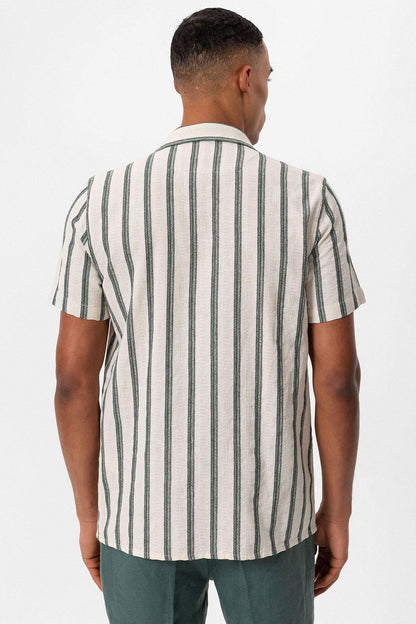 KOALA SYDNEY Men's Green Striped Camp Collar Shirt