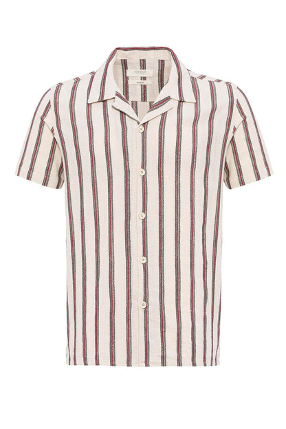 Men's Burgundy Striped Camp Collar Shirt -